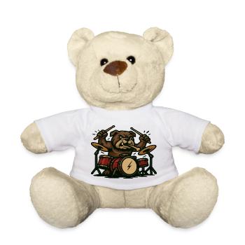 Rock-Schlagzeuger Bulldog mit Schlagzeug-Zeichentrick-Kunst - Teddy - Weiß - Vorne