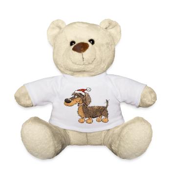 Lustiger Weihnachts-Dackel mit Mütze - Teddy - Weiß - Vorne