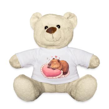 Schlafendes Capybara – Cozy Herzkissen Motiv - Teddy - Weiß - Vorne