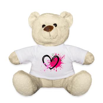 Neon splatter heart on black - Teddy Bear - white - Front