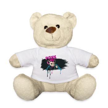 Punk Maus mit Irokesenschnitt und Lederjacke - Teddy - Weiß - Vorne