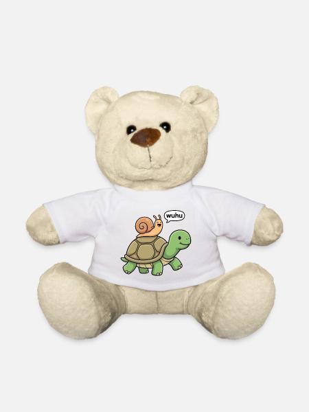 Schildkröte Schnecke Huckepack Rennen - Go Fast - Teddy - Weiß