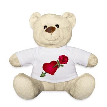 Rose rouge rencontre le cœur avec illustration de flèche - Nounours - blanc - Devant