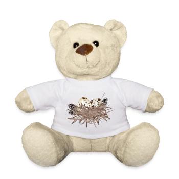 Quail eggs in the nest with guinea fowl feather - Teddy Bear - white - Front