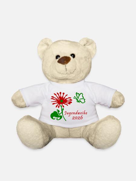 Jugendweihe 2026 Blume und Schmetterling - Teddy - Weiß