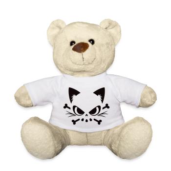 Katzen Totenkopf | Minimal Skull & Bones Motiv - Teddy - Weiß - Vorne
