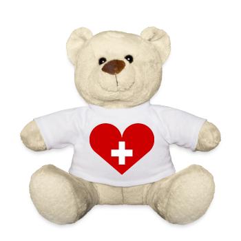 Schweizer Flagge mit Herz - Teddy - Weiß - Vorne