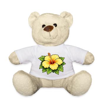 Yellow Hibiscus Tropical Print - Teddy Bear - white - Front