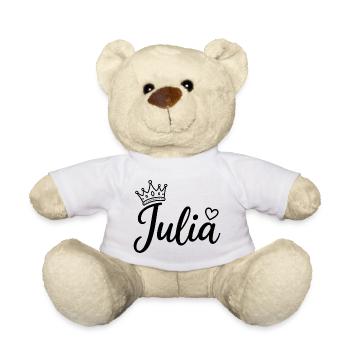 Julia Name Krone Herz Kalligraphie personalisiert - Teddy - Weiß - Vorne