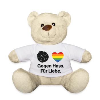 Liebe statt Hass Regenbogen Herz Spruch - Teddy - Weiß - Vorne