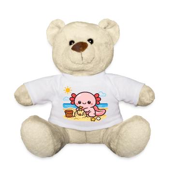 Cuddly Axolotl on the Beach - Teddy Bear - white - Front