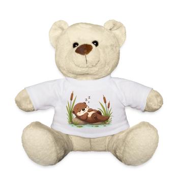 Schlafender Otter Am Teich Süßes Tier Motiv  - Teddy - Weiß - Vorne