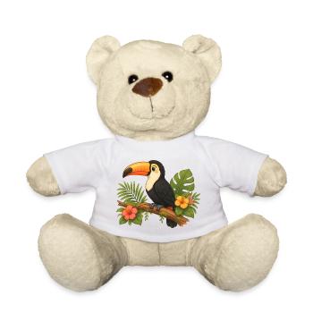Toucan Tropical Bird on Branch Cartoon Motif - Teddy Bear - white - Front