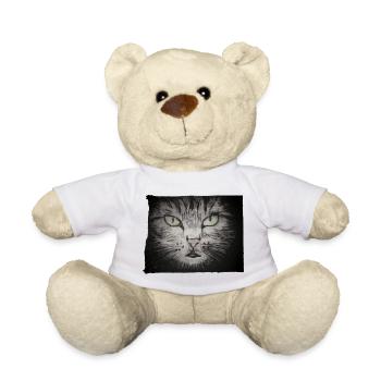 Katze schwarz - handgeschnitzte Druckvorlage - Teddy - Weiß - Vorne