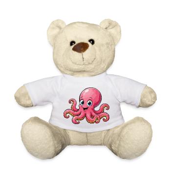 Cuddly Pink Octopus Cartoon - Teddy Bear - white - Front