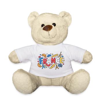 Hello France T-Shirt – Bemalte Trikolore-Flagge - Teddy - Weiß - Vorne