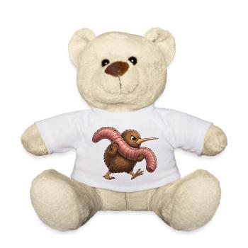 Kiwi with pink worm - Teddy Bear - white - Front