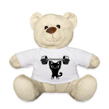 Un chat mignon soulève une barre - Nounours - blanc - Devant