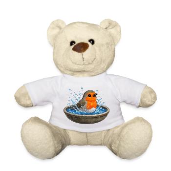 Robin in water bowl - Teddy Bear - white - Front