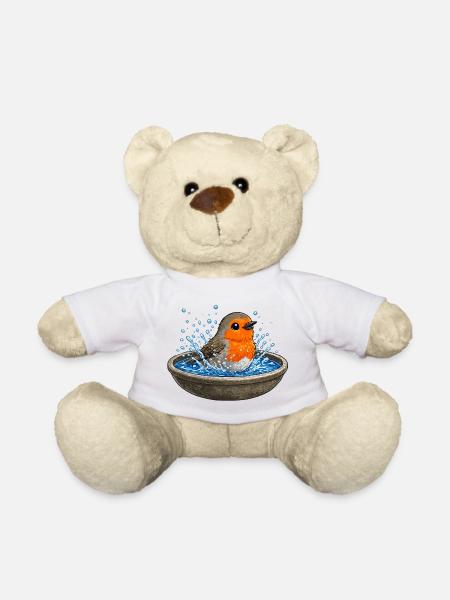 Rotkehlchen in der Wasserschale - Teddy - Weiß