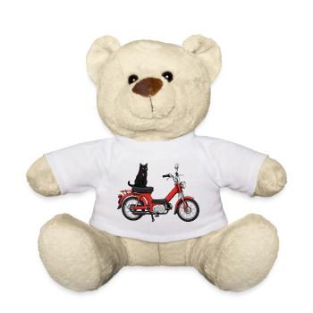 Black cat on the red motorcycle - Teddy Bear - white - Front