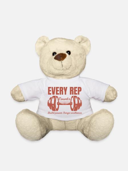 Every Rep Counts Barbell Fitness Gym Motivation - Teddy Bear - white