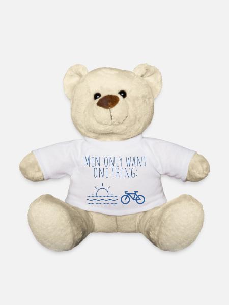 Blue Beach Bike Minimal Print - Teddy Bear - white