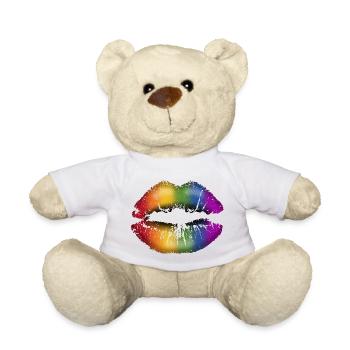 Lippe Kussmund mit Lippenstift LGBTQ Regenbogen - Teddy - Weiß - Vorne