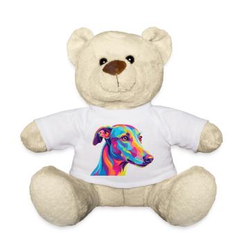 Watercolor Greyhound Colorful Sighthound Art - Teddy Bear - white - Front