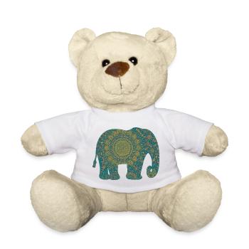 Mandala Elephant Pattern in Teal - Teddy Bear - white - Front