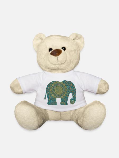 Mandala Elefant Muster in Teal - Teddy - Weiß