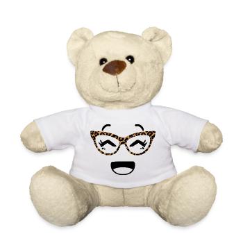 Cute Face In Kawaii Style With Leopard Goggles - Teddy Bear - white - Front