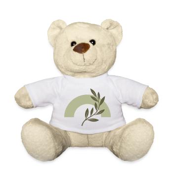 Olive bow and minimalist branch - Teddy Bear - white - Front