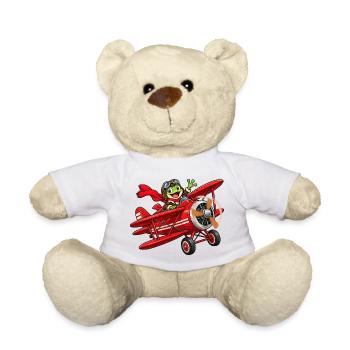 Frosch Pilot im roten Flugzeug roter Baron - Teddy - Weiß - Vorne