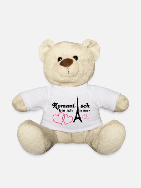 Romantisch Liebe Herz Paris Paar Spruch Geschenk - Teddy - Weiß