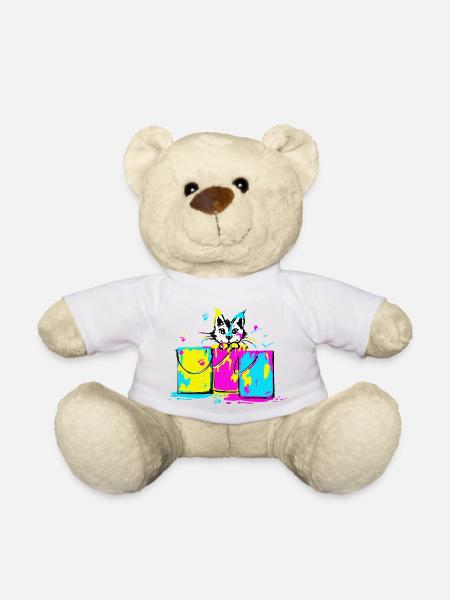kat in verfpotten - Teddy - wit