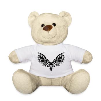 Flying Bat, Tribal and Tattoo Design - Teddy Bear - white - Front