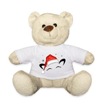 Chat Père Noël Chapeau Étoiles Scintillantes - Nounours - blanc - Devant