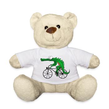 Crocodile with bike - Teddy Bear - white - Front