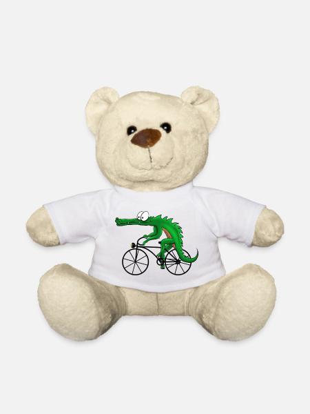 Krokodil mit Fahrrad - Teddy - Weiß
