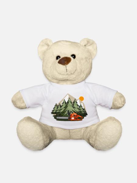 Kettensäge mit Wald und Bergen - Teddy - Weiß