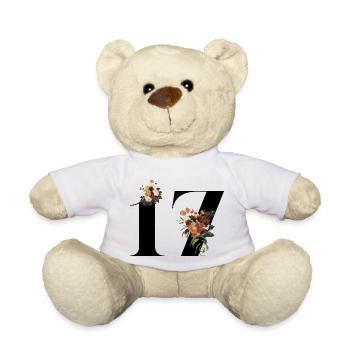 Blumen zum 17-jährigen Jubiläum (Geschenk von 17 Jahren) - Teddy - Weiß - Vorne