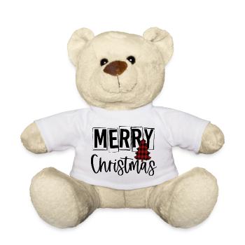 Roter Schottenkaro-Weihnachtsbaum - Teddy - Weiß - Vorne