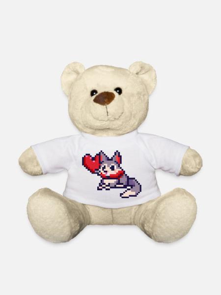 Pixelart Cat with Heart - Teddy - Weiß