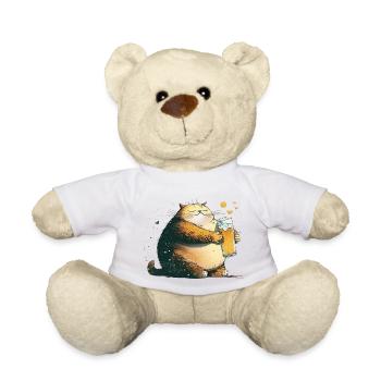 Zufriedene Katze mit Bier - Teddy - Weiß - Vorne