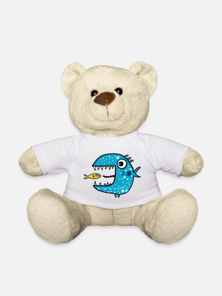 blauer Raubfisch - Teddy - Weiß