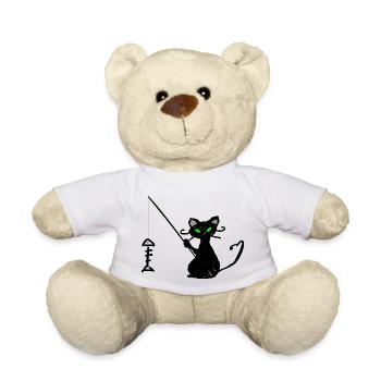black cat fisherman - Teddy Bear - white - Front