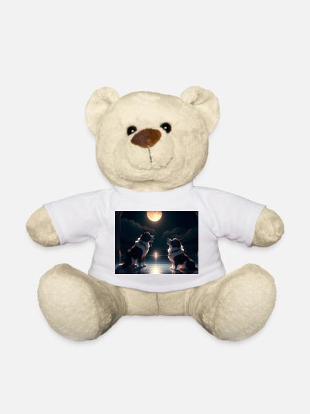 Moonlit Canine Duet - Teddy Bear - white
