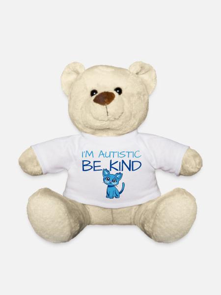 Autism Autistic Child Boy Girl Gift Blue Cat Shirt - Teddy Bear - white