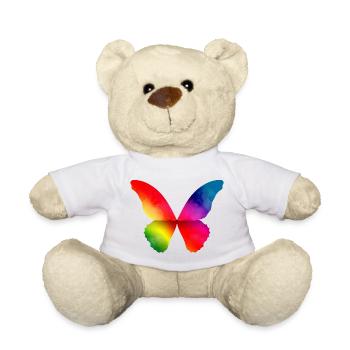 Schmetterling Form in kräftigen Regenbogen Farben - Teddy - Weiß - Vorne